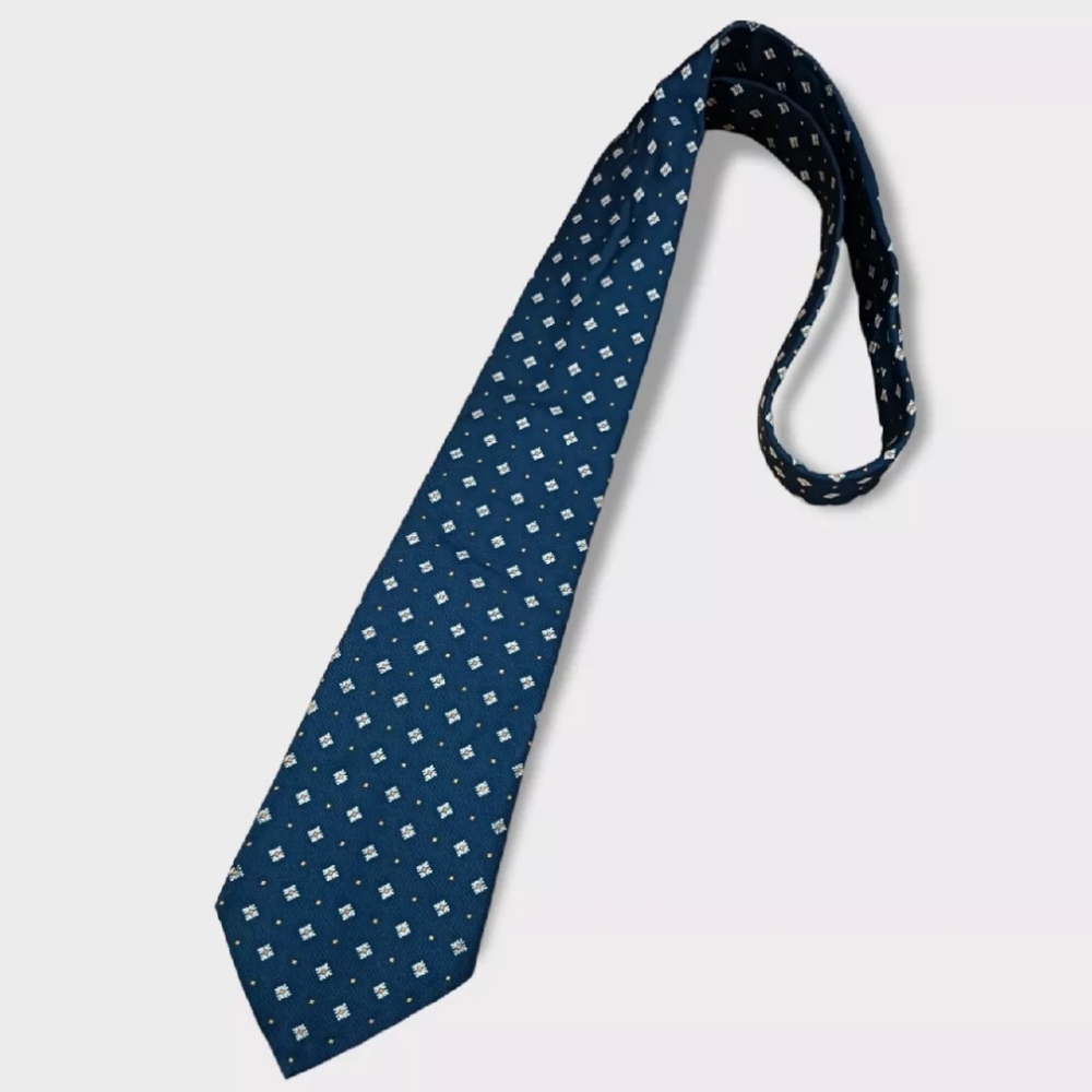 BARBA XL SEVENFOLD Blue Geometric Silk LUXURY Tie HANDMADE ITALY